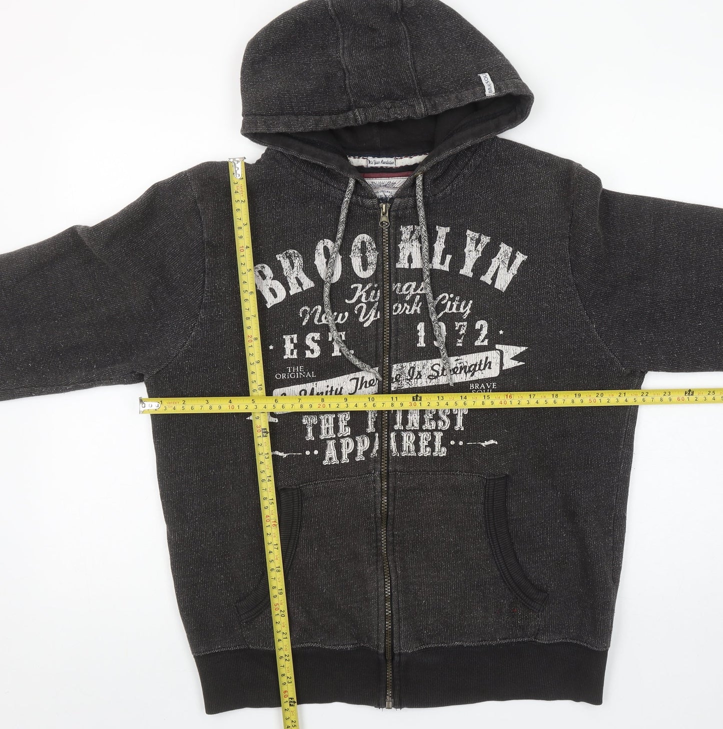 Brave Soul Men's Black Full Zip Hoodie M Graphic Brooklyn Print