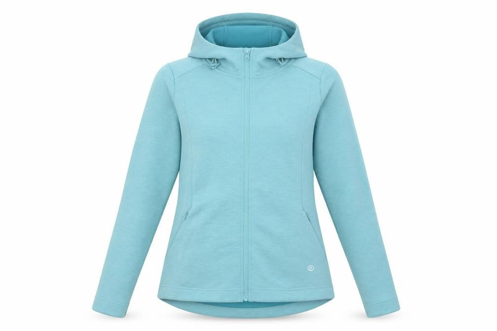 Front view of Dunnes women’s teal xs full zip hoodie polyester blend