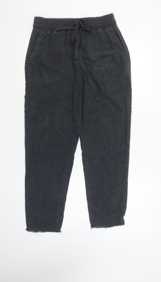Zara Women Black Cotton Jogger Trousers XS Elastic Waist Casual