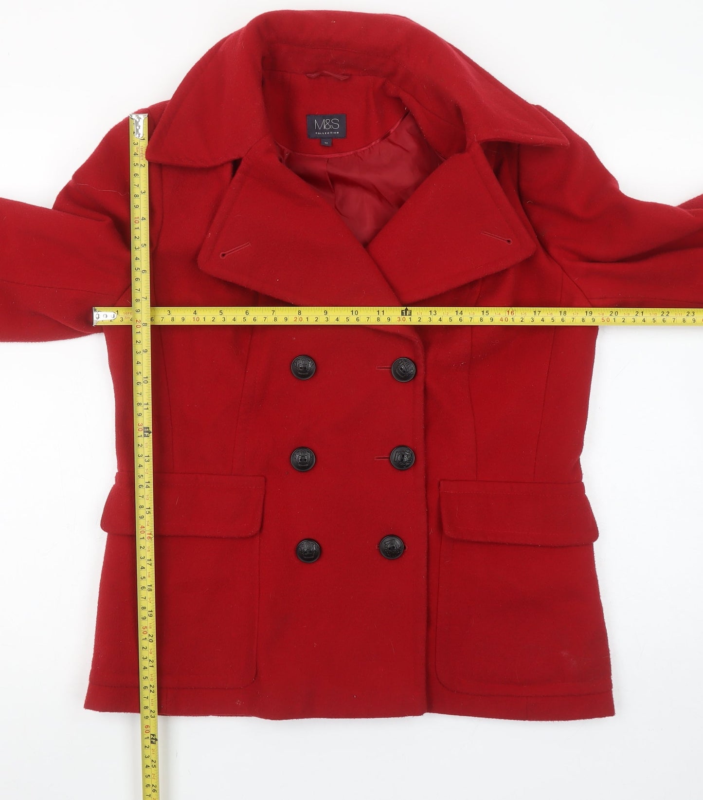 Marks and Spencer Women’s Red Wool Look Pea Coat Size 12 Double Breasted