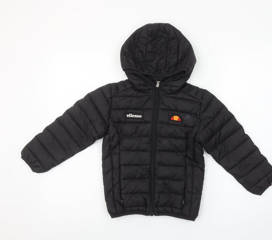 Ellesse Boys Black Puffer Jacket 5-6 Years Hooded Quilted Winter Coat