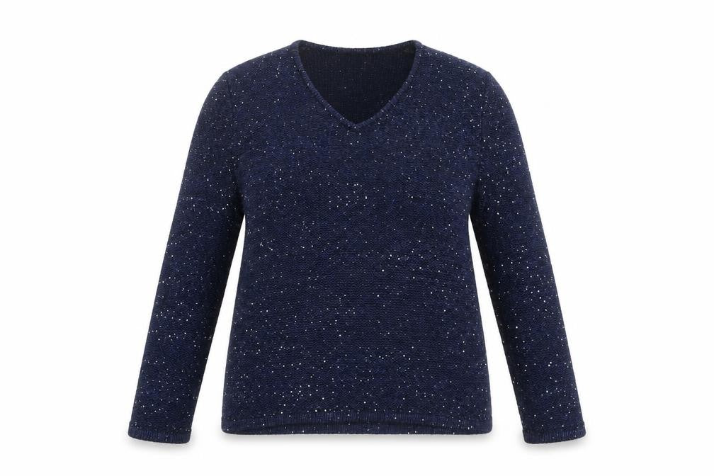 Marks and Spencer Women’s Blue Sequin V-Neck Long Sleeve Knit Jumper Size 14
