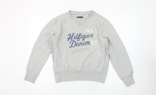 Tommy Hilfiger Girls Grey Pullover Sweatshirt Logo Embroidered 12 Years