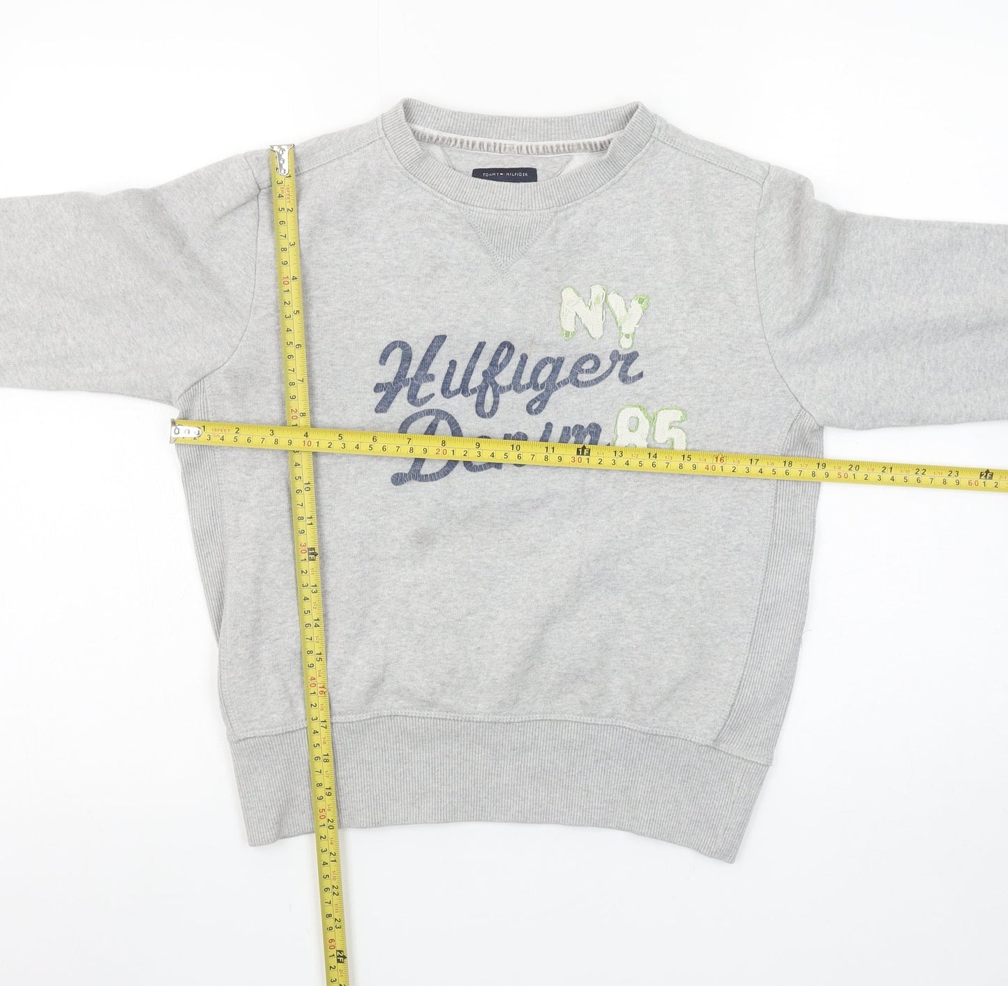 Tommy Hilfiger Girls Grey Pullover Sweatshirt Logo Embroidered 12 Years