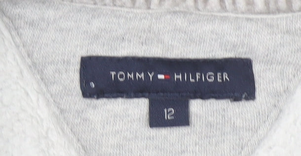 Tommy Hilfiger Girls Grey Pullover Sweatshirt Logo Embroidered 12 Years