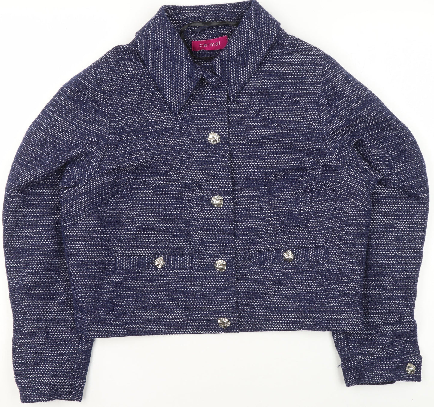 Carmel Women's Blue Woven Suit Jacket Size 12 Single Breasted Classic