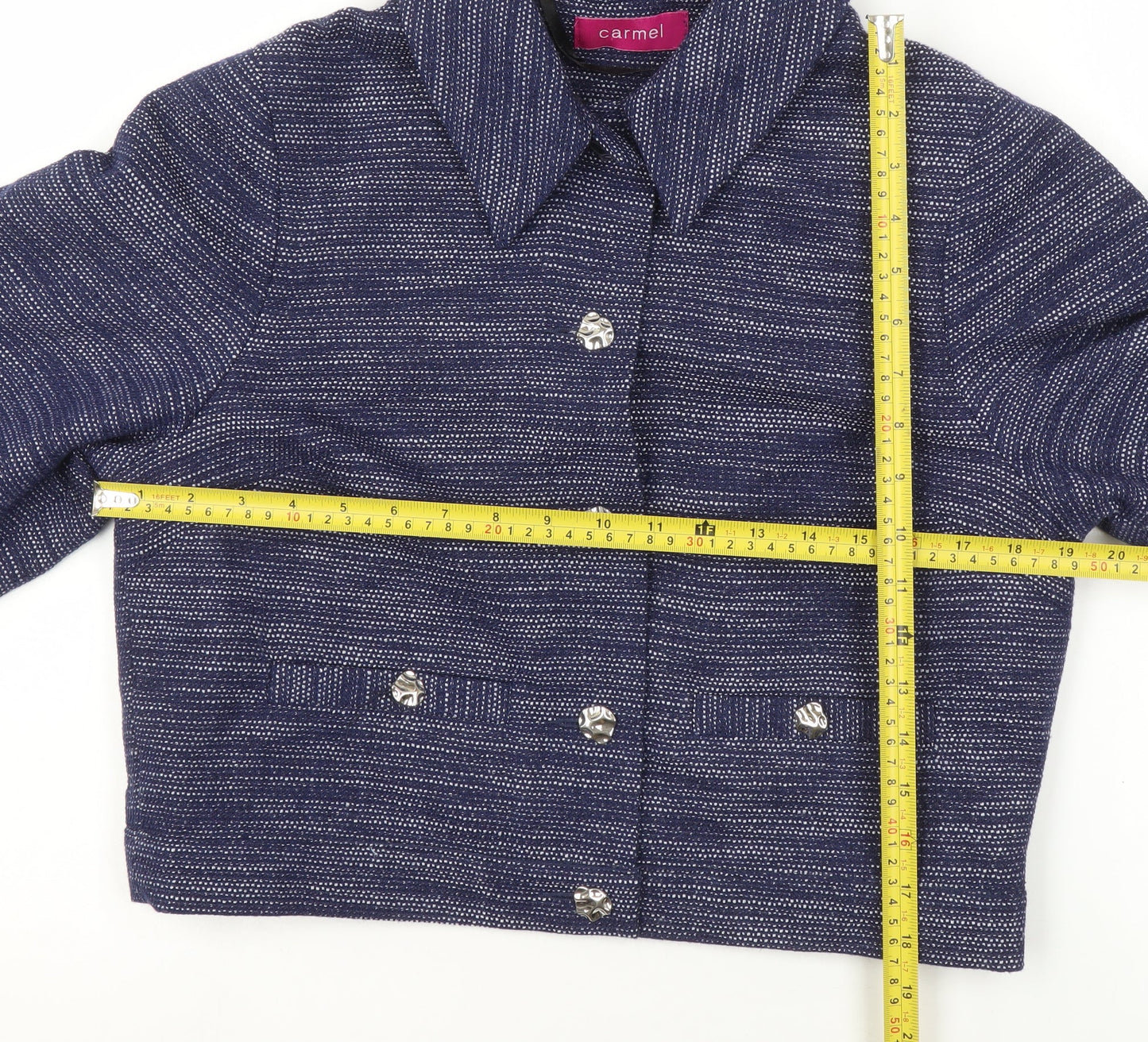 Carmel Women's Blue Woven Suit Jacket Size 12 Single Breasted Classic