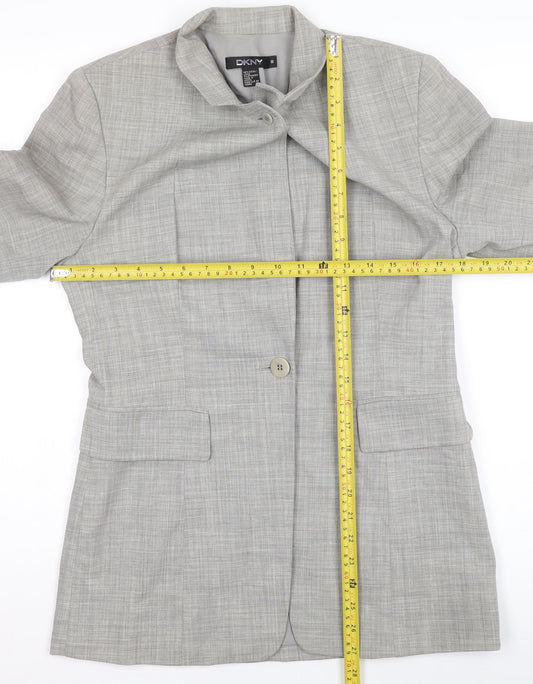 DKNY Women's Grey Single-Breasted Wool Blazer Size 12 Tailored Fit