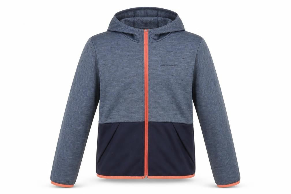 Front view of Decathlon girls’ blue hooded full zip activewear jacket 14 years