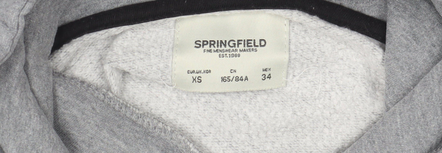 Springfield Men's Grey Pullover Hoodie XS Fleece Cotton Blend