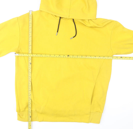H&M Men Yellow Pullover Hoodie Medium Regular Fit Cotton Blend