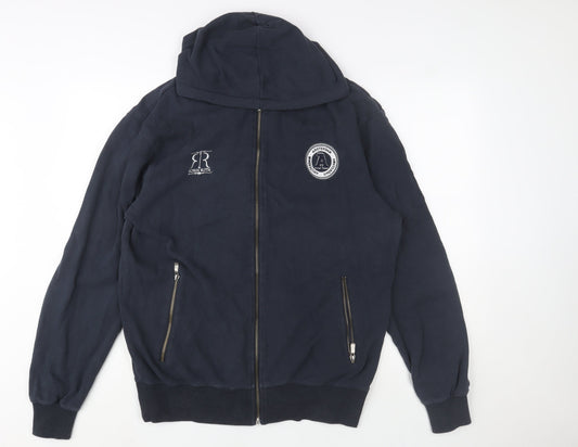 Robin Ruth Men Blue L Basic Hooded Full Zip Cotton Jacket