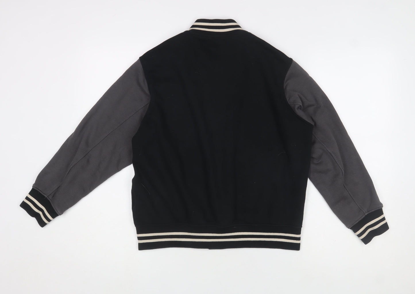 Uniqlo Boys Black Varsity Jacket 11-12 Years Cotton Blend Button Casual