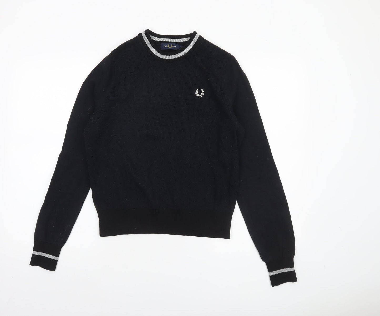 Fred Perry Womens Black Crew Neck Cotton Knit Jumper UK 6