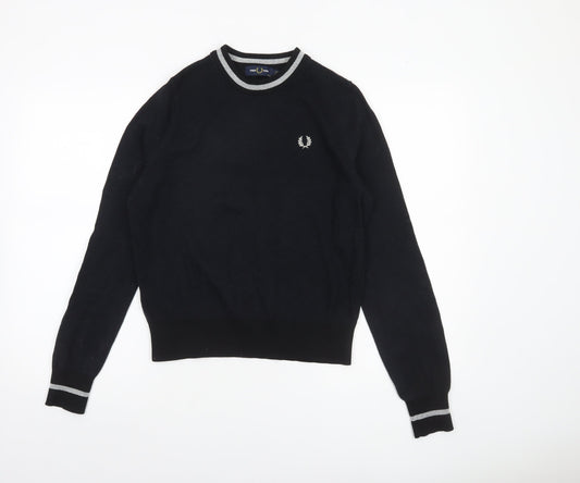 Fred Perry Womens Black Crew Neck Cotton Knit Jumper UK 6