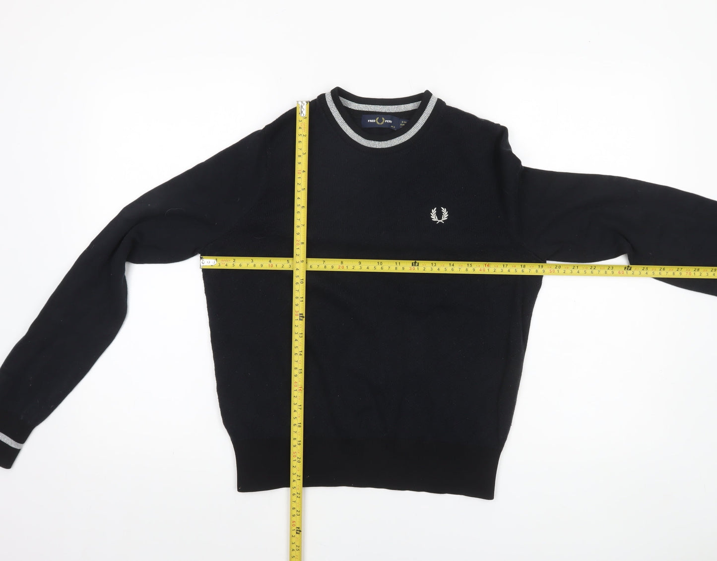 Fred Perry Womens Black Crew Neck Cotton Knit Jumper UK 6