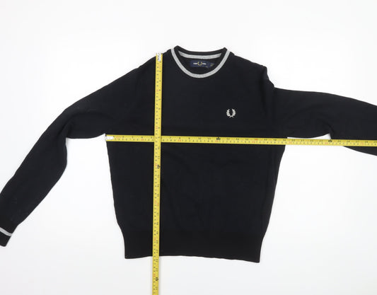 Fred Perry Womens Black Crew Neck Cotton Knit Jumper UK 6