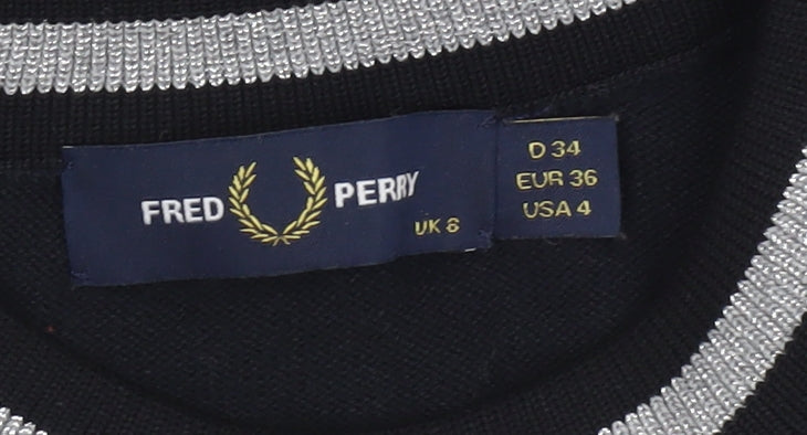 Fred Perry Womens Black Crew Neck Cotton Knit Jumper UK 6