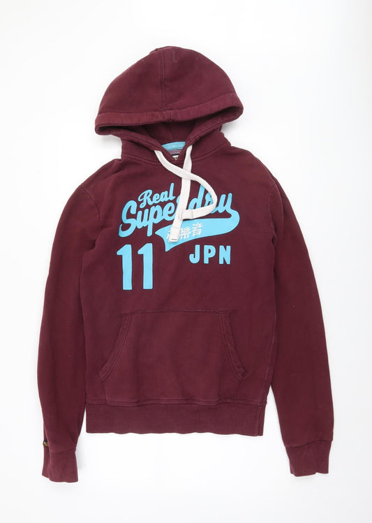 Superdry Men's Brown Pullover Hoodie Size S Vintage Sports Logo