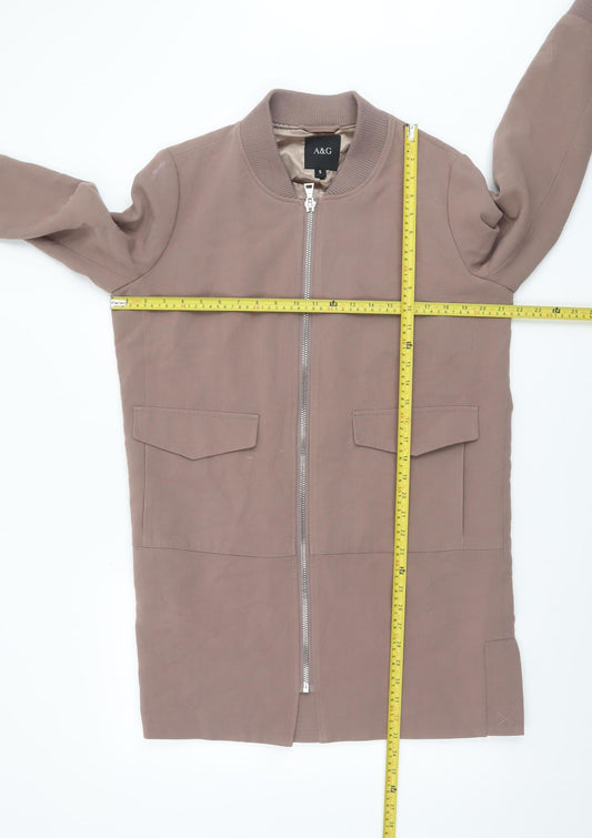 A&G Women Brown Mid-Length Bomber Jacket Size S Full Zip Lined