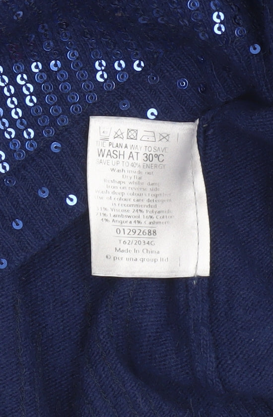 Marks and Spencer Per Una Women Navy Sequin Knit Jumper Size 16