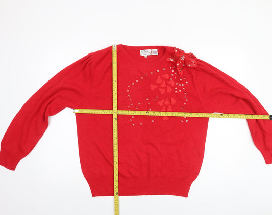 Westbound Women's Red Sequin Bow Pullover Jumper Size M