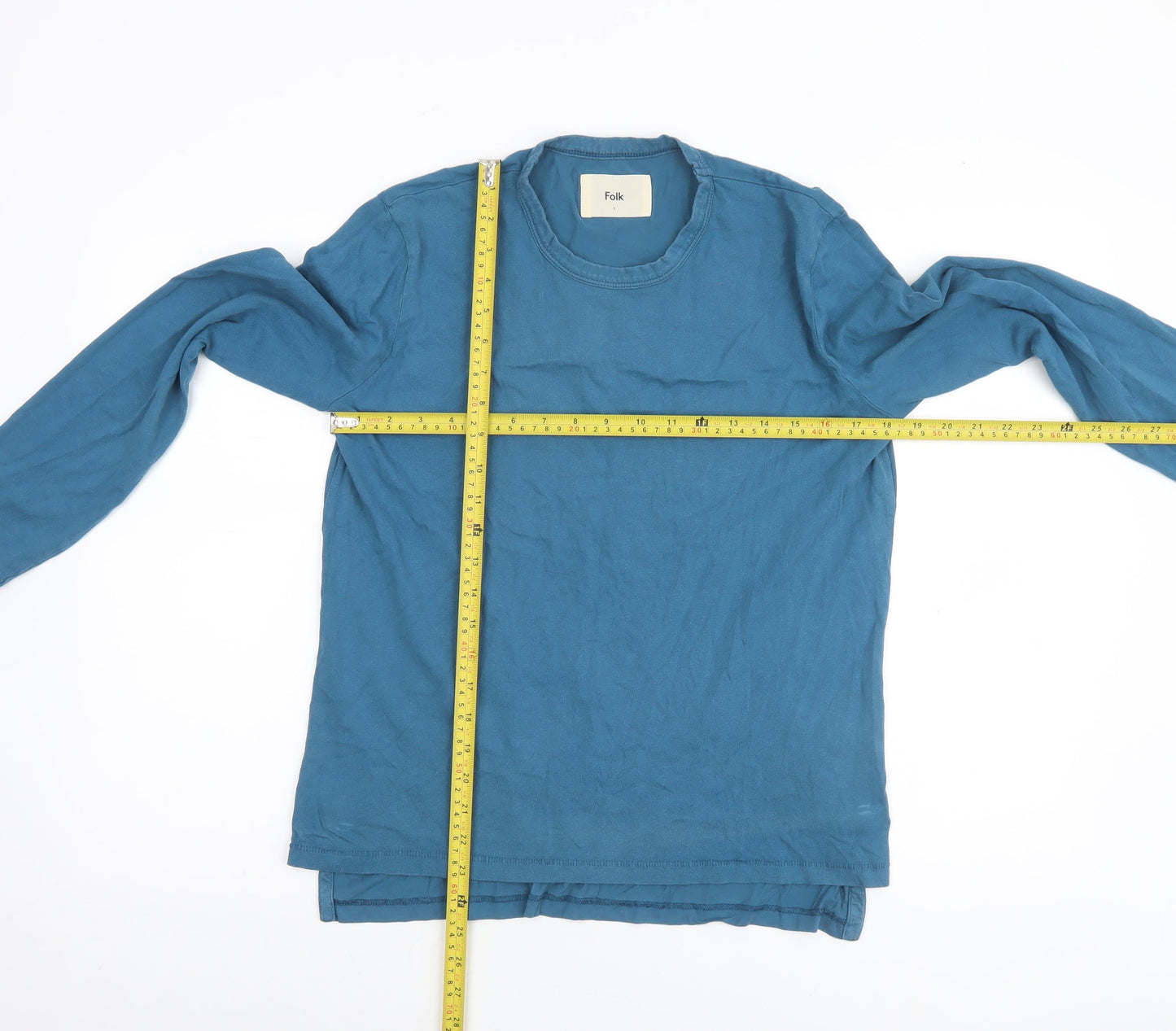 Folk Blue Long Sleeve Cotton Crew Neck Women's T-Shirt Size S