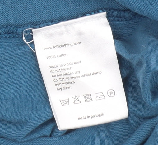 Folk Blue Long Sleeve Cotton Crew Neck Women's T-Shirt Size S