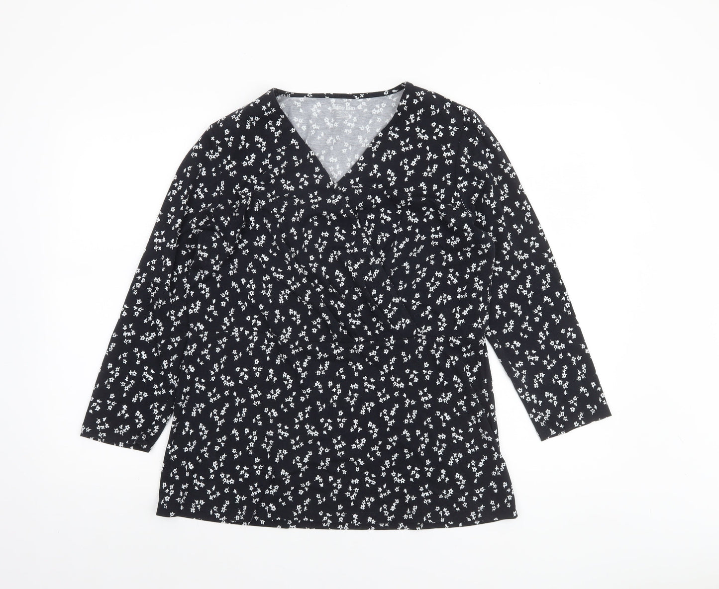 Womens UK Size M Lands' End Black Cotton Blend Blouse