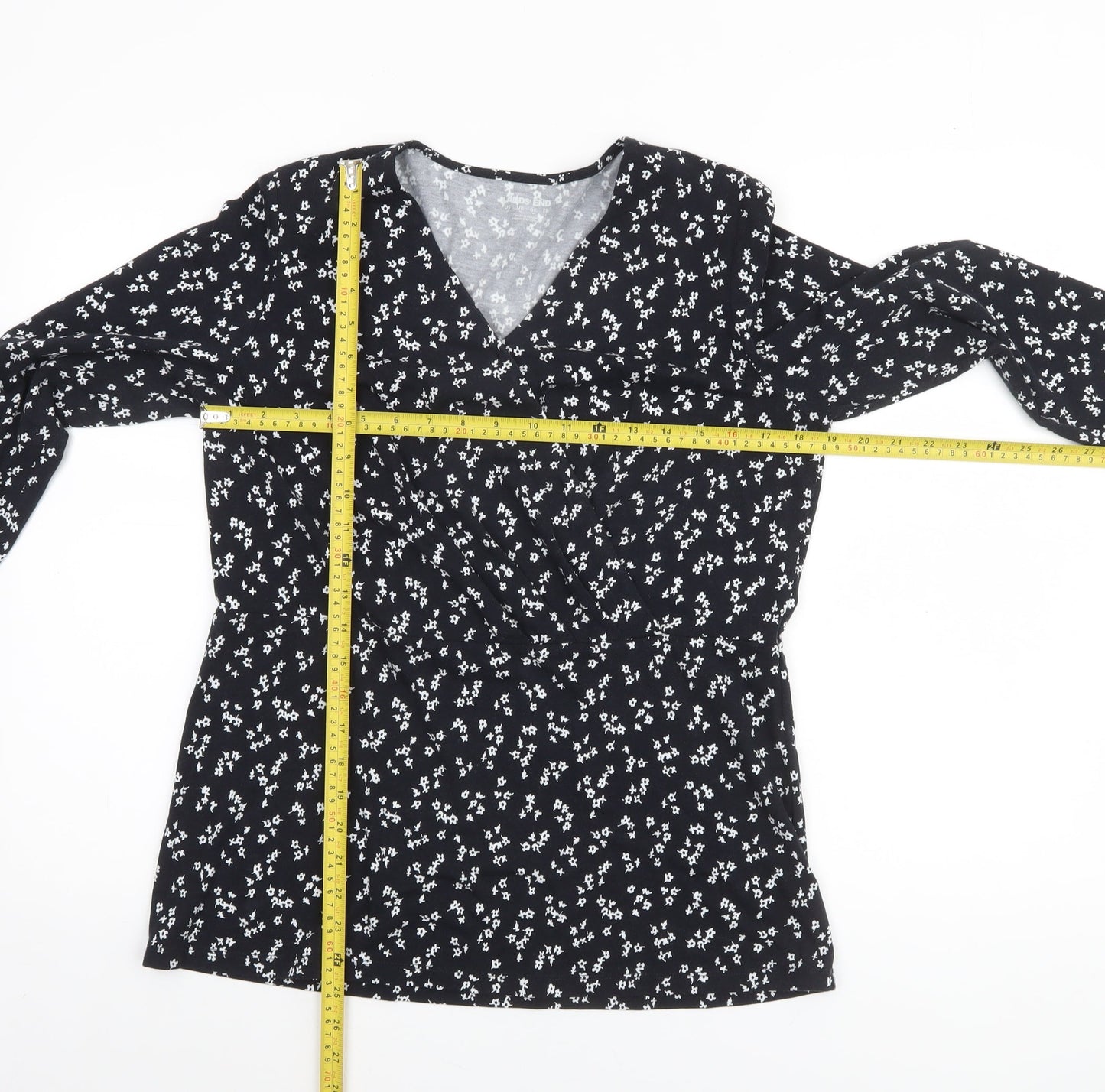 Womens UK Size M Lands' End Black Cotton Blend Blouse