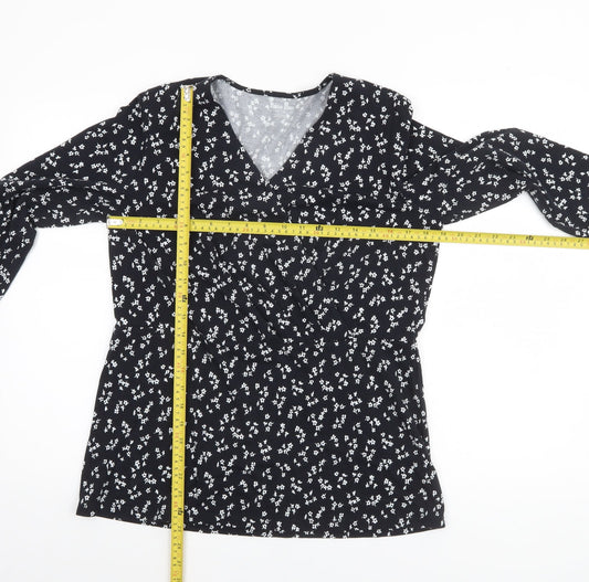 Womens UK Size M Lands' End Black Cotton Blend Blouse