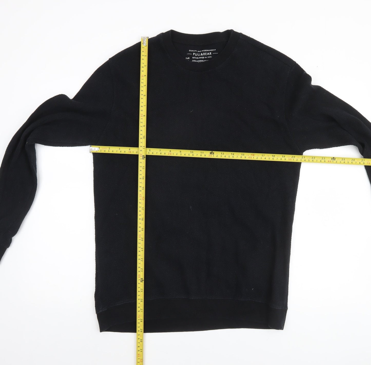 Pull&Bear Men's Black Medium Crew Neck Knit Sweatshirt