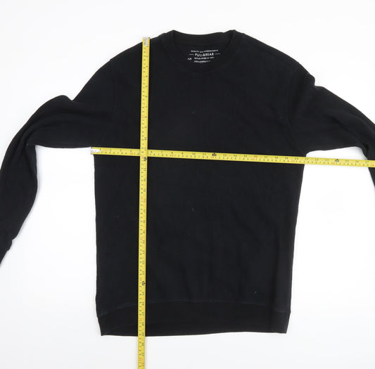Pull&Bear Men's Black Medium Crew Neck Knit Sweatshirt