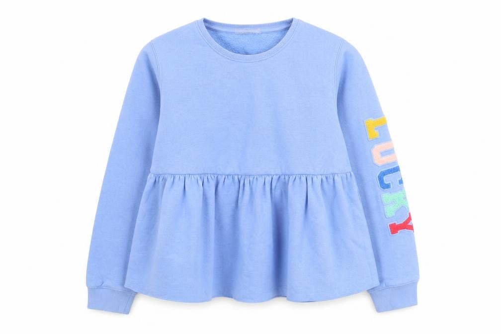 Front view of Marks & Spencer girls’ blue 'lucky' pullover sweatshirt 12-13 years