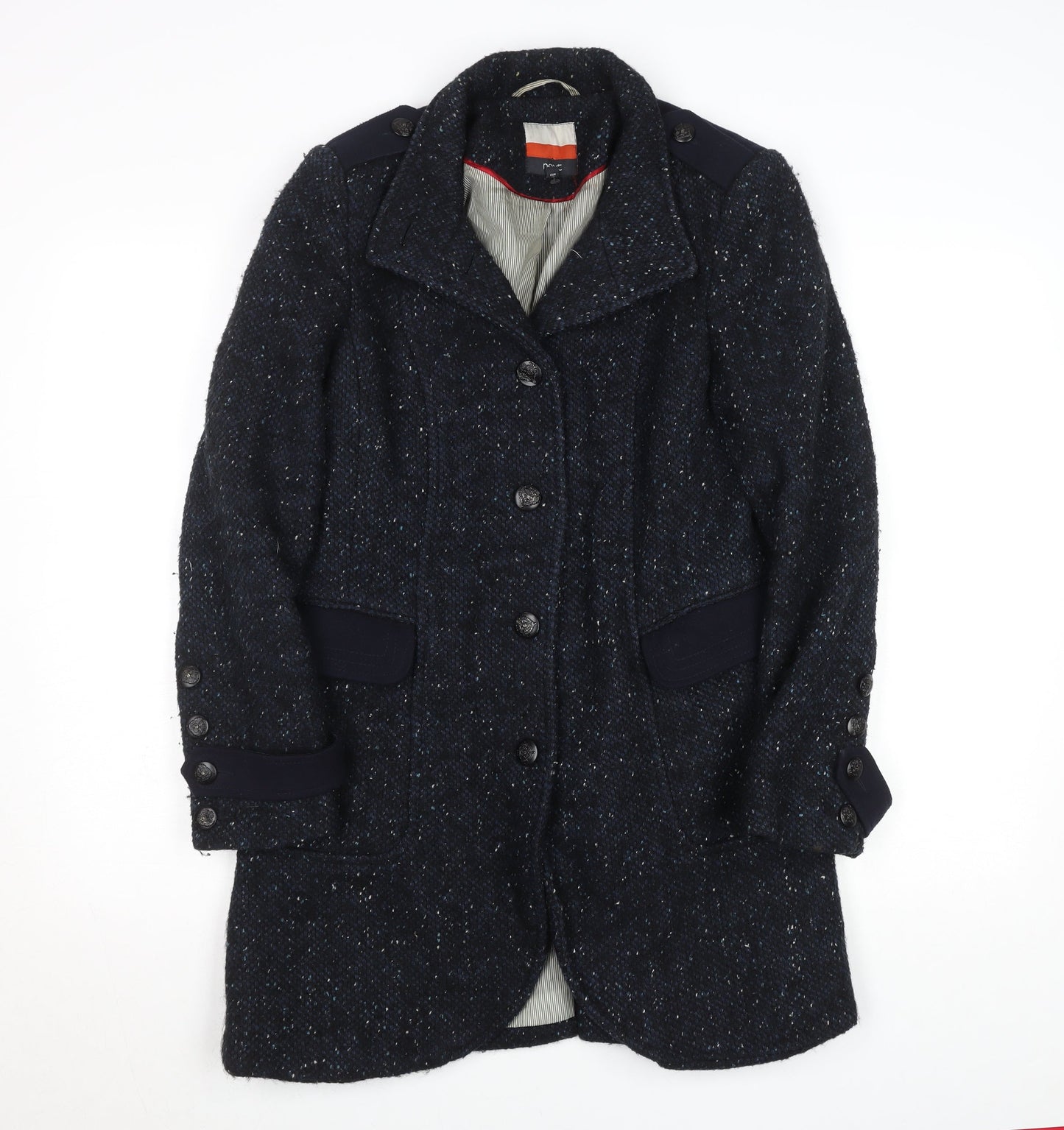 Next Women Blue Wool Tweed Military Coat Size 12 Long Sleeve