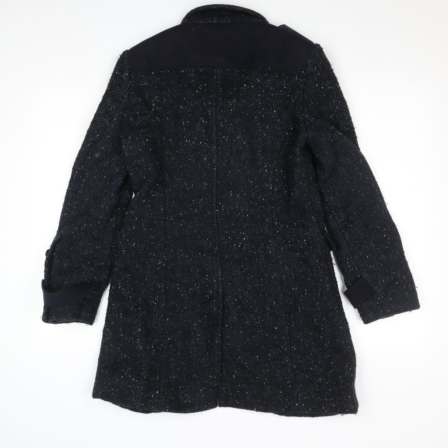 Next Women Blue Wool Tweed Military Coat Size 12 Long Sleeve