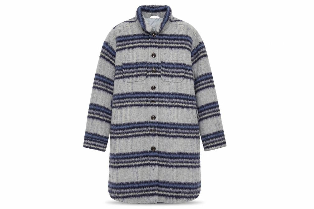 John Lewis Women’s Grey Striped Wool Blend Long Coat Size M