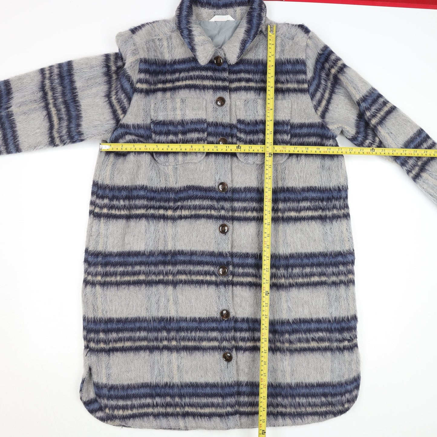 John Lewis Women’s Grey Striped Wool Blend Long Coat Size M