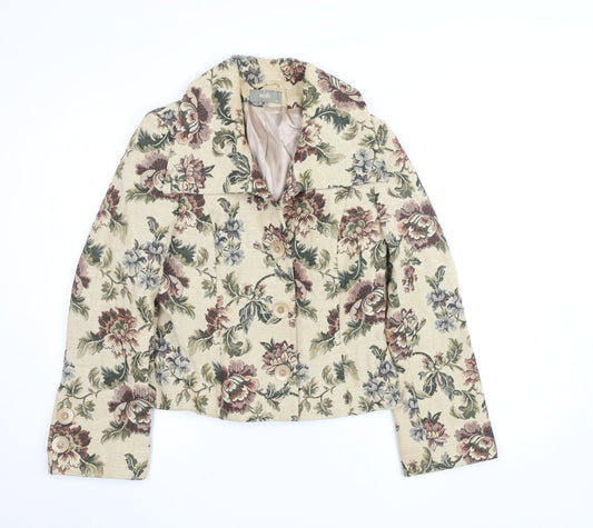 Wallis Womens Beige Floral Short Blazer Jacket Size 14