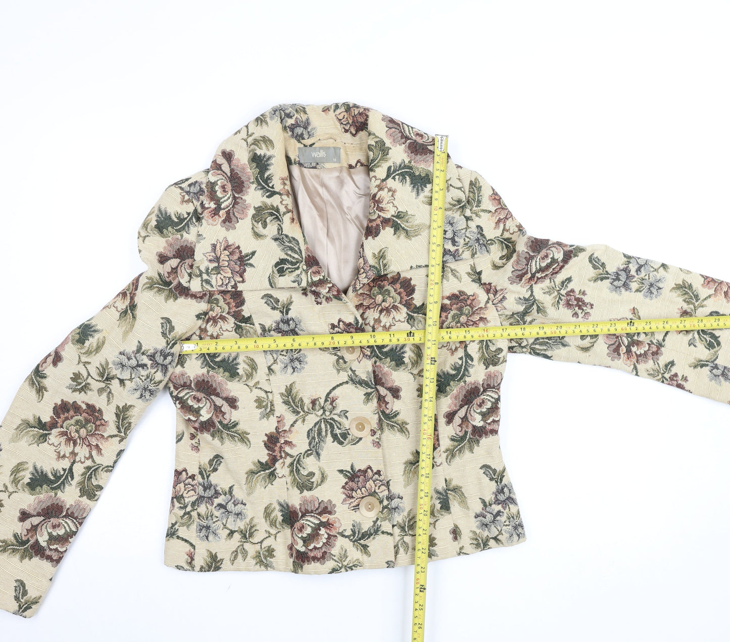 Wallis Womens Beige Floral Short Blazer Jacket Size 14