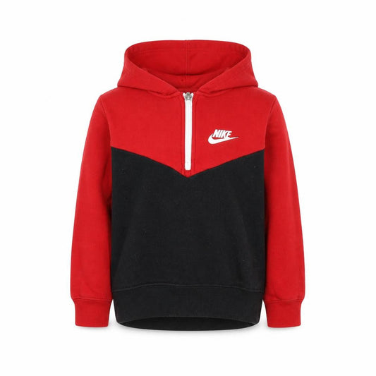 Nike Boys Red & Black 1/2 Zip Hoodie 5-6 Years Fleece Cotton Blend