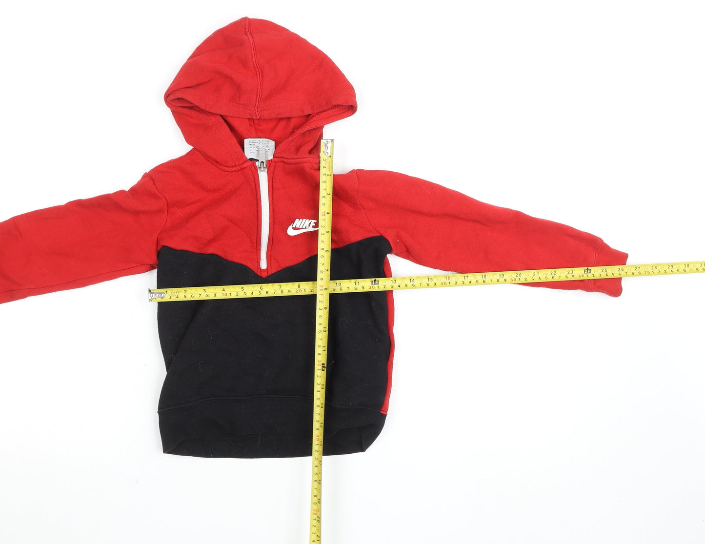 Nike Boys Red & Black 1/2 Zip Hoodie 5-6 Years Fleece Cotton Blend