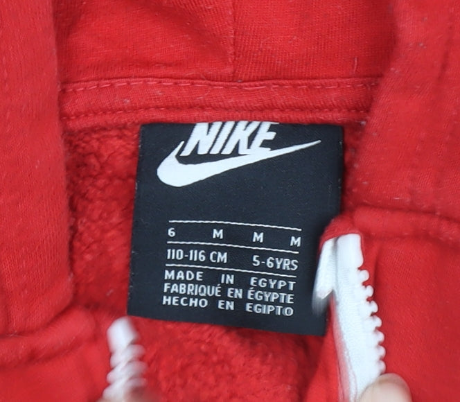 Nike Boys Red & Black 1/2 Zip Hoodie 5-6 Years Fleece Cotton Blend