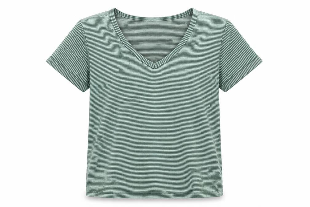 American Eagle Women's Green Striped Soft & Sexy V-Neck T-Shirt Size S