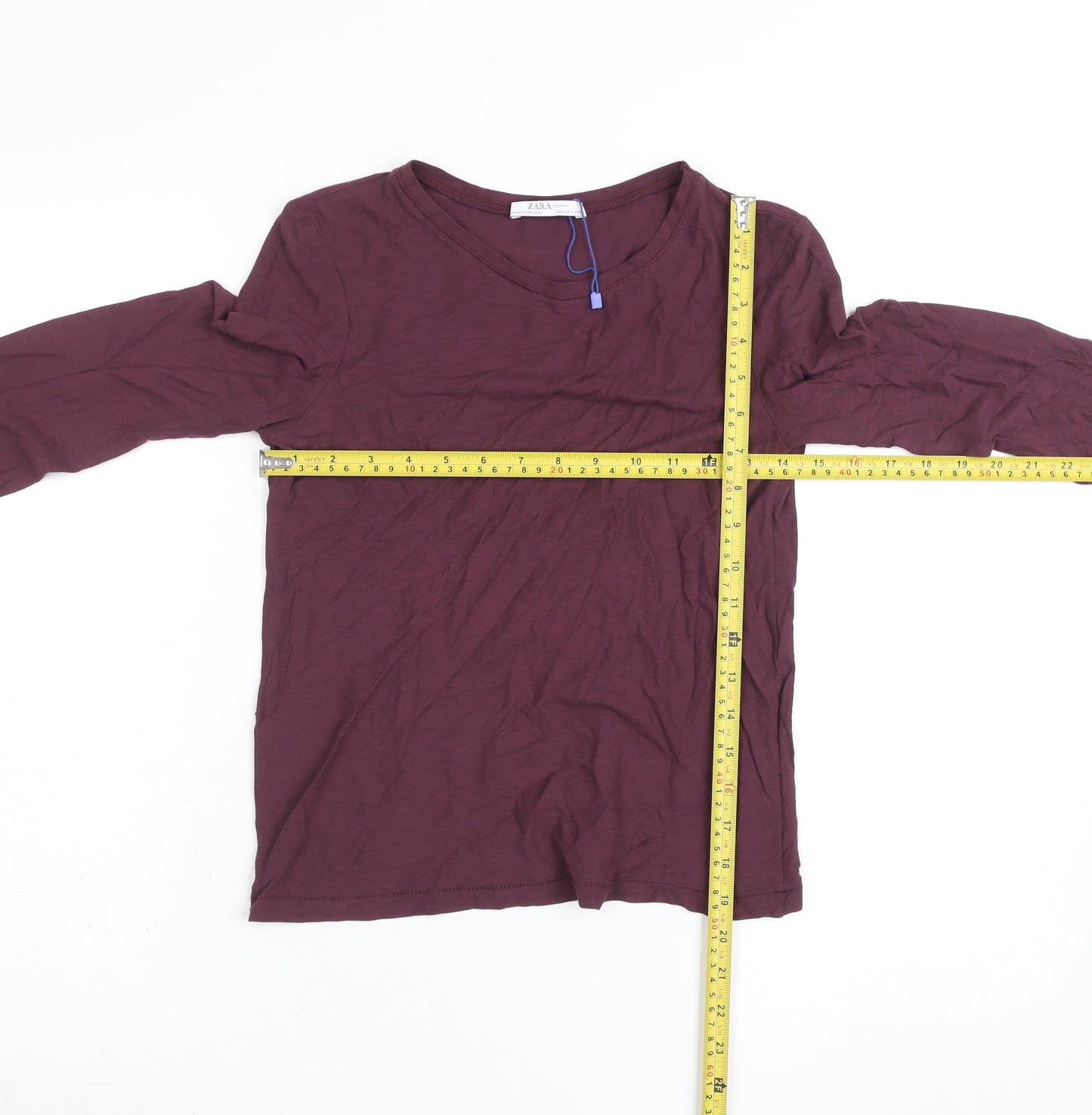Zara Women Purple Cotton Long Sleeve Basic T-Shirt Size S