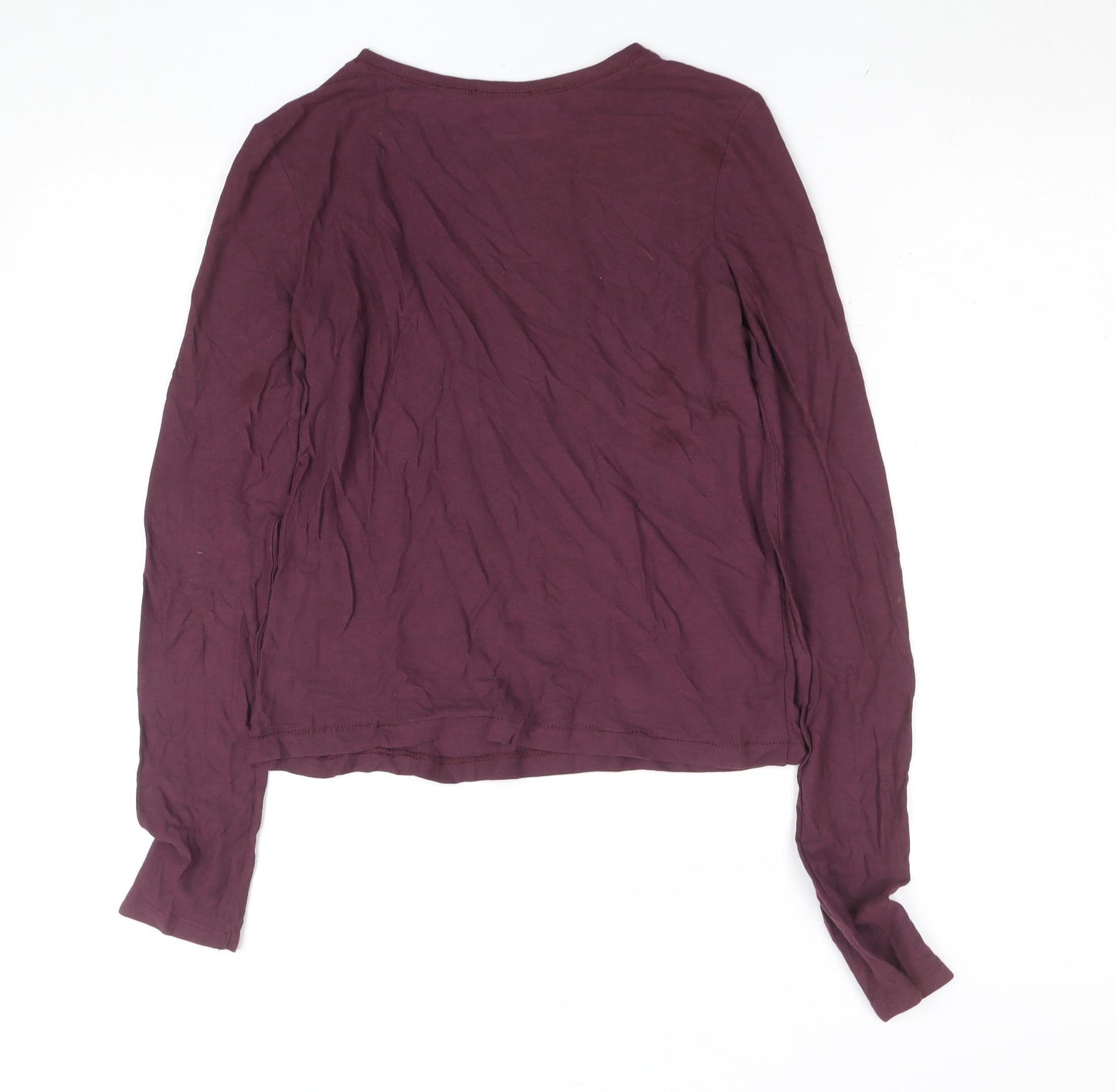 Zara Women Purple Cotton Long Sleeve Basic T-Shirt Size S