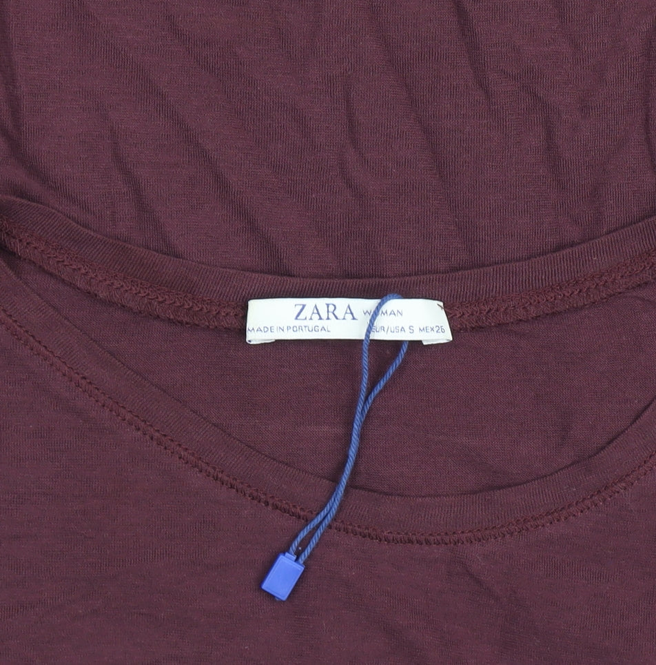 Zara Women Purple Cotton Long Sleeve Basic T-Shirt Size S