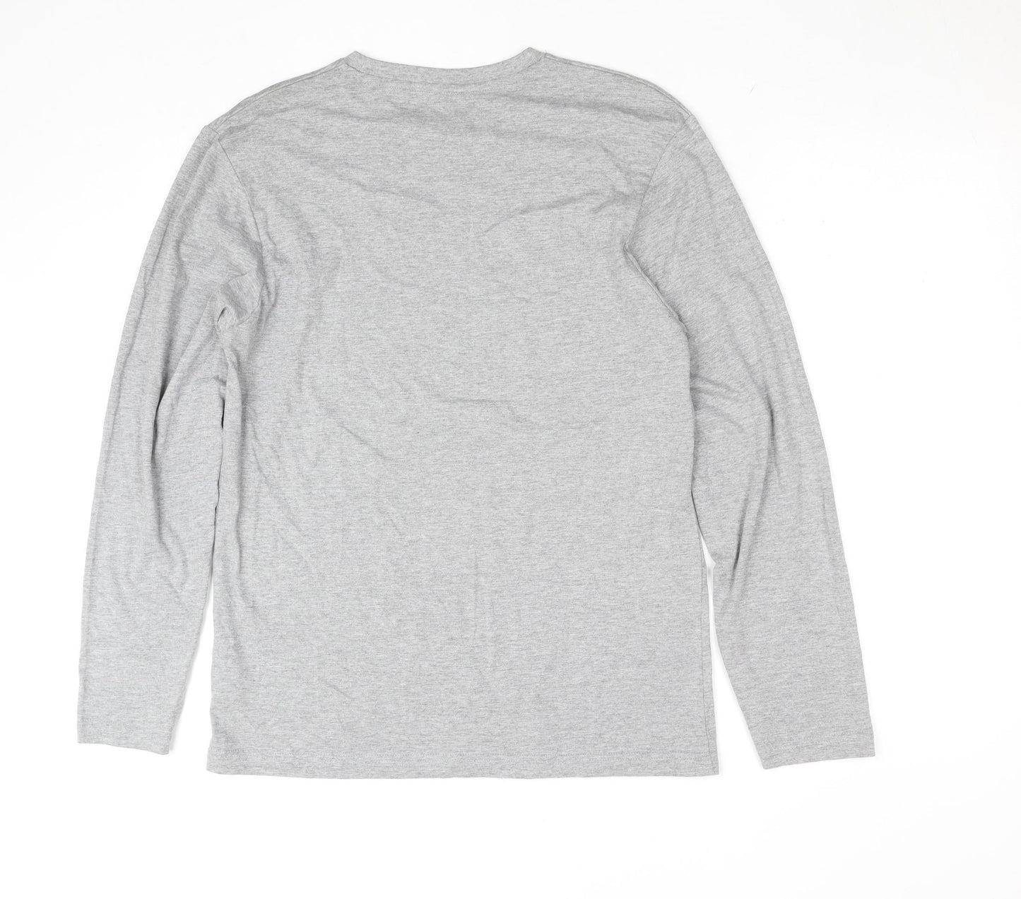 Easy Mens Grey Long Sleeve Graphic Crew Neck Cotton Top Size S