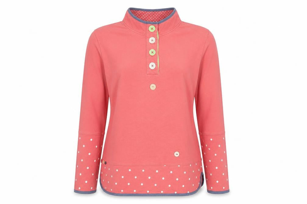 Colours by Alice Women’s Pink Polka Dot Henley Sweatshirt Size 14 Cotton