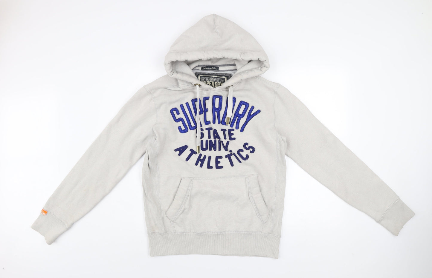 Superdry Mens Grey Pullover Hoodie Medium Athletic Logo Fleece